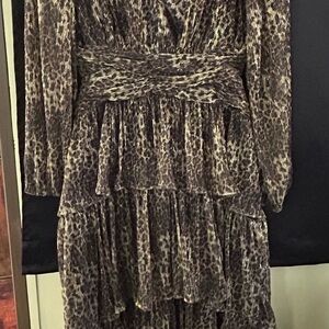 Astr Leopard Tiered Long Sleeve Dress - Brown, Black